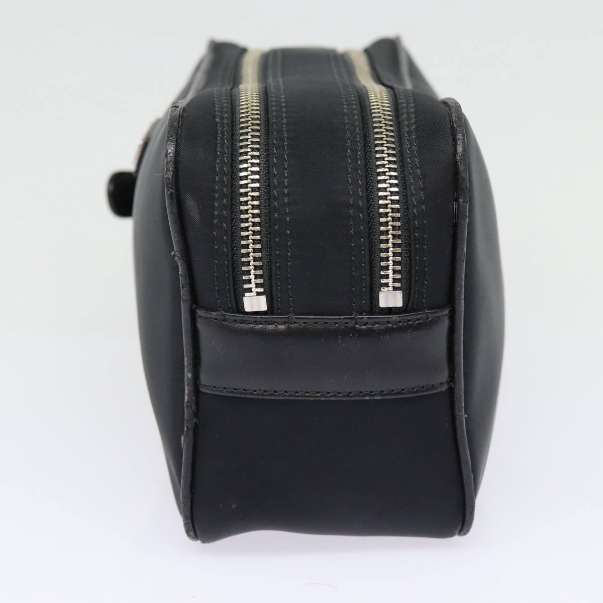 Luxury Burberry Second Bag Nylon Leather Black Silver Auth bs16972
