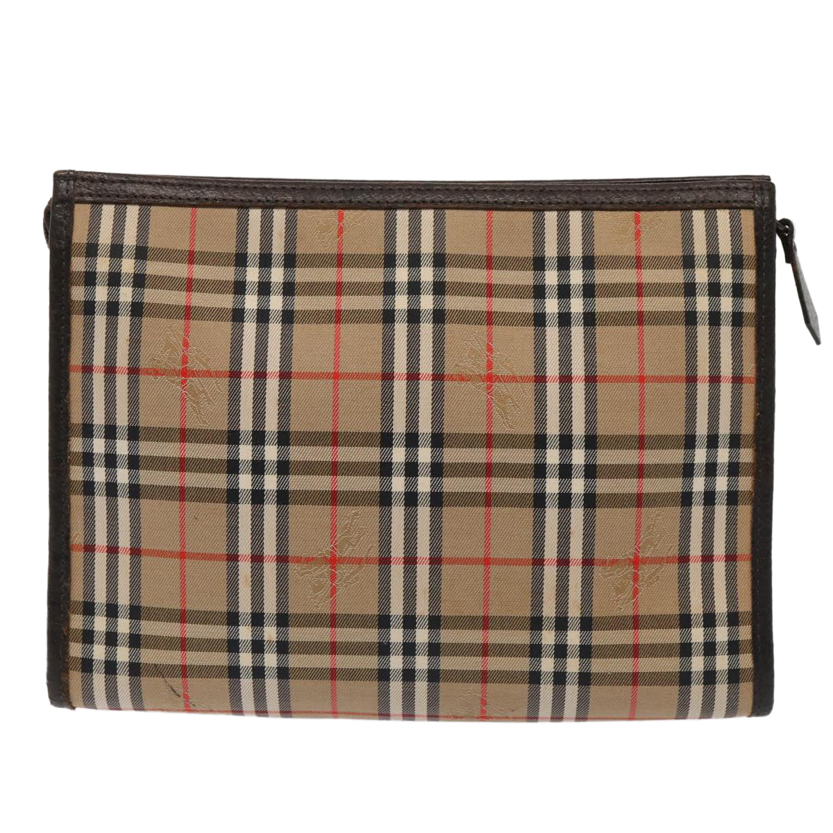 Luxury BurberrySs Nova Check Clutch Bag Canvas Leather Beige Brown gold Auth bs17029