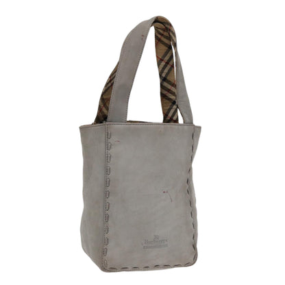 Luxury BurberrySs Hand Bag Leather Gray Silver Auth bs17438
