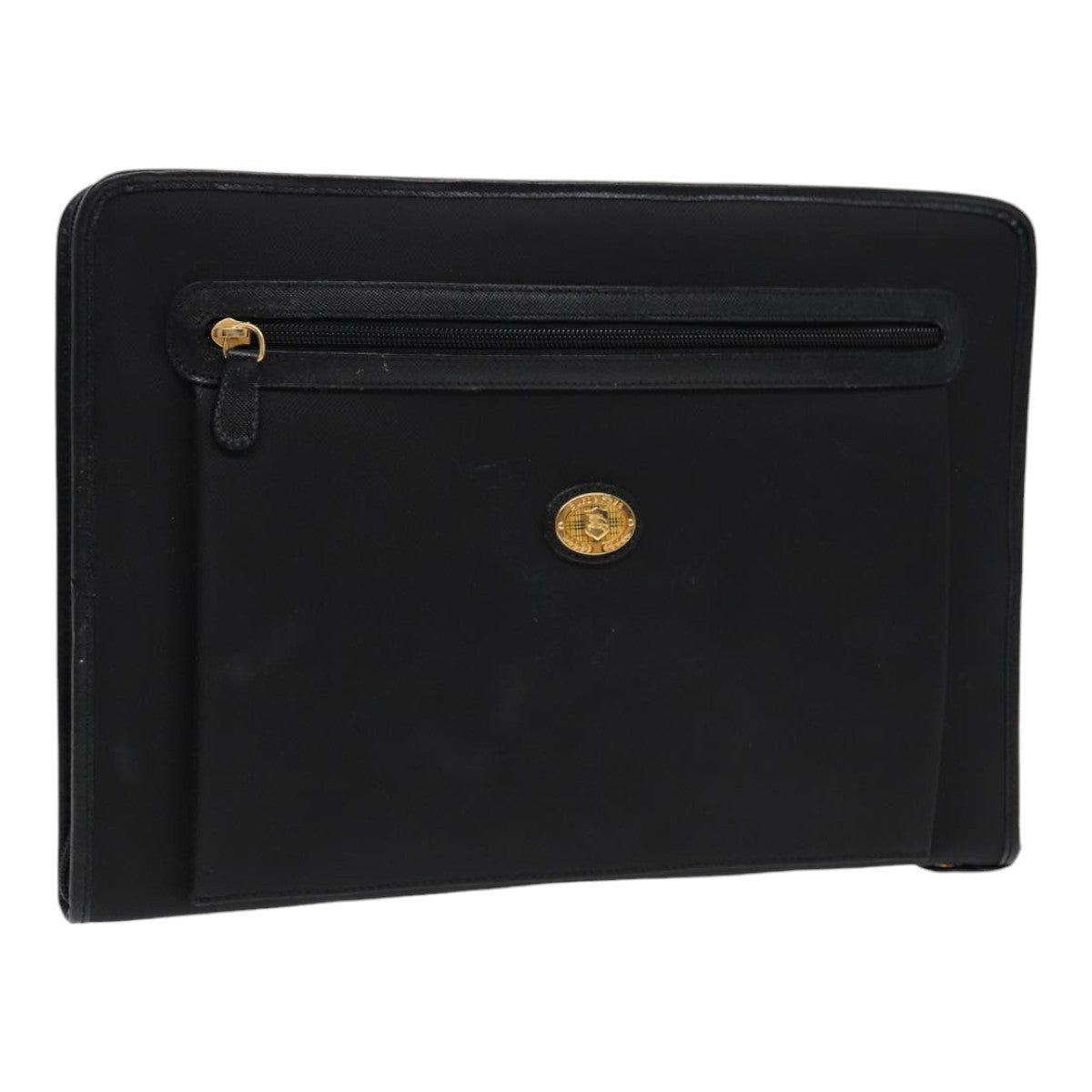 Luxury BurberrySs Clutch Bag PVC Black Gold Auth bs17440