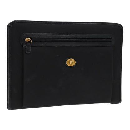 Luxury BurberrySs Clutch Bag PVC Black Gold Auth bs17440