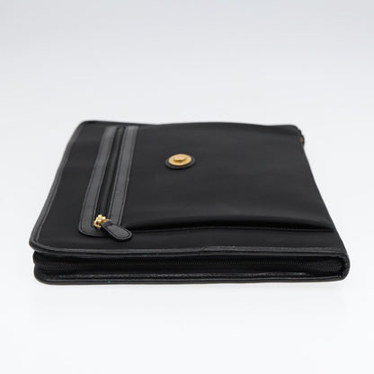 Luxury BurberrySs Clutch Bag PVC Black Gold Auth bs17440
