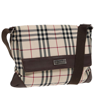 Luxury Burberry Nova Check Shoulder Bag Nylon Beige Brown Silver Auth bs17441