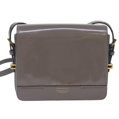 Luxury Burberry Shoulder Bag Patent leather Gray Gold Auth bs17639