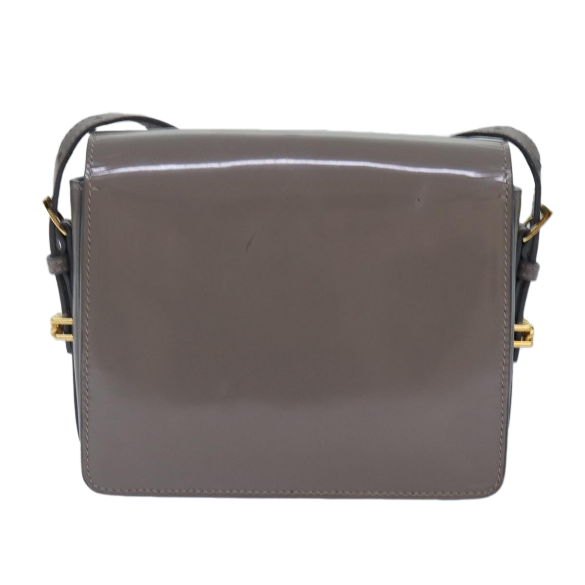 Luxury Burberry Shoulder Bag Patent leather Gray Gold Auth bs17639