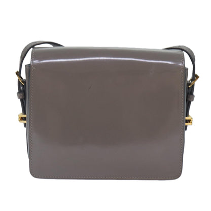 Luxury Burberry Shoulder Bag Patent leather Gray Gold Auth bs17639