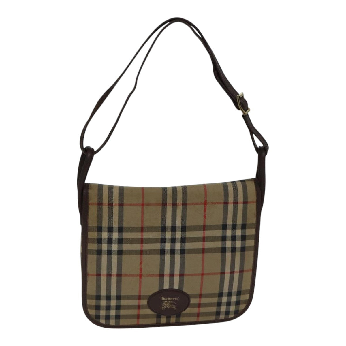 Luxury BurberrySs Nova Check Shoulder Bag Canvas Beige Gold Auth bs17668