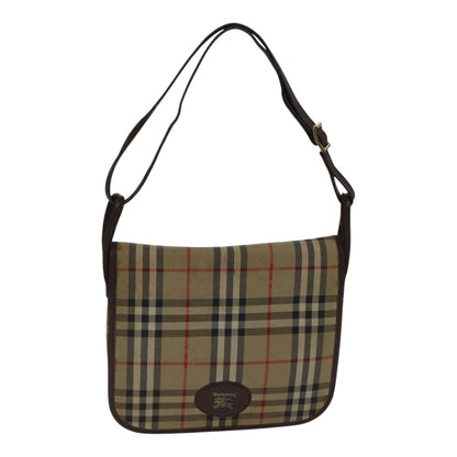 Luxury BurberrySs Nova Check Shoulder Bag Canvas Beige Gold Auth bs17668