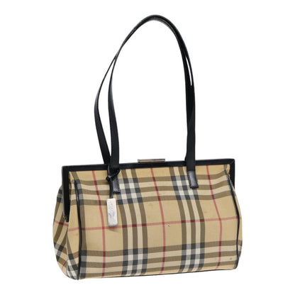 Luxury Burberry Nova Check Shoulder Bag PVC Beige Silver Auth bs17694