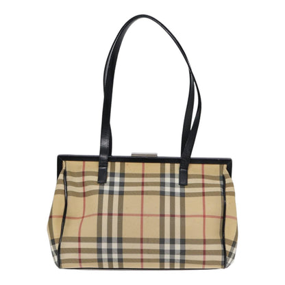 Luxury Burberry Nova Check Shoulder Bag PVC Beige Silver Auth bs17694