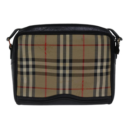 Luxury BurberrySs Nova Check Shoulder Bag Canvas Beige Gold Auth bs17696