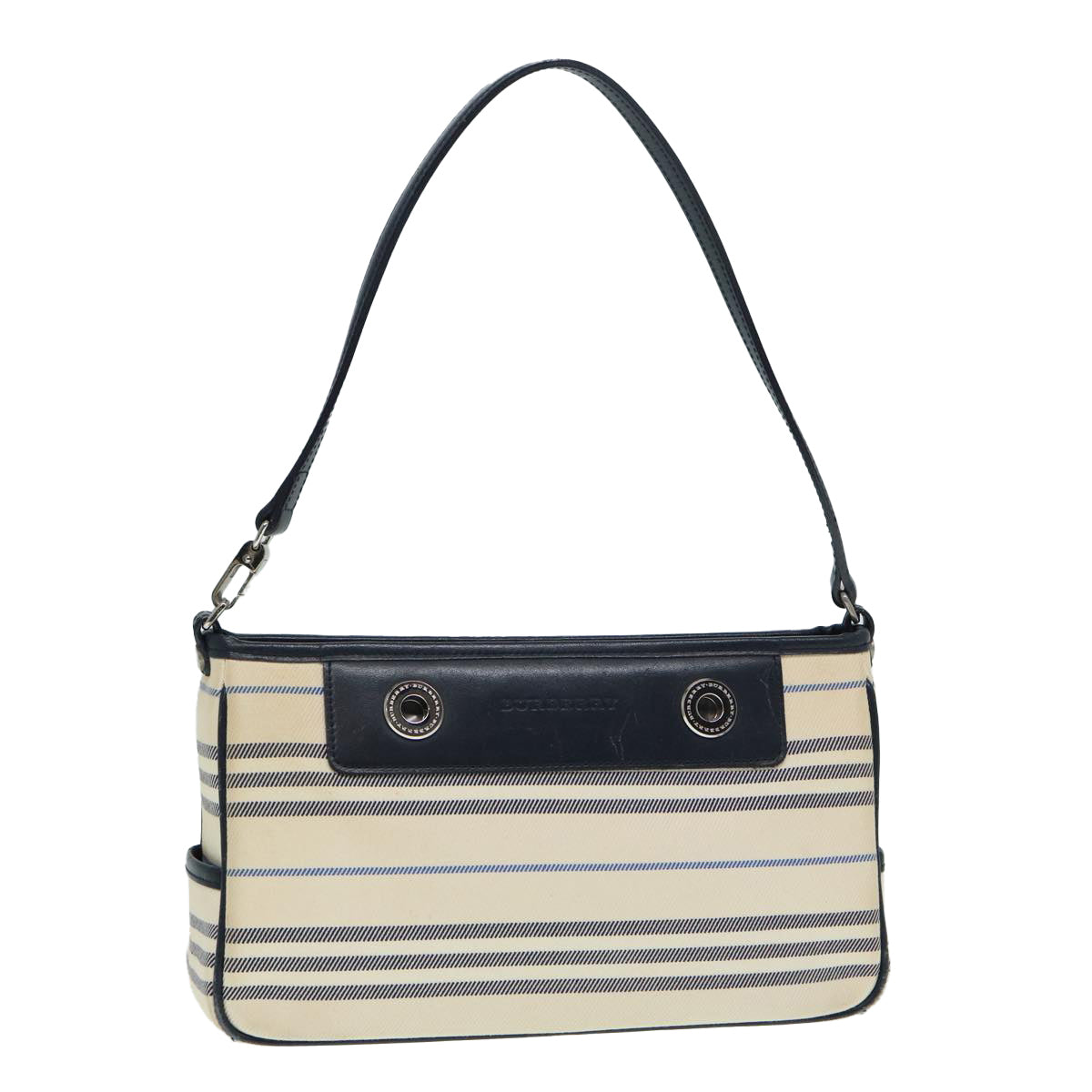 Luxury Burberry Shoulder Bag Canvas Beige Silver Auth bs17767