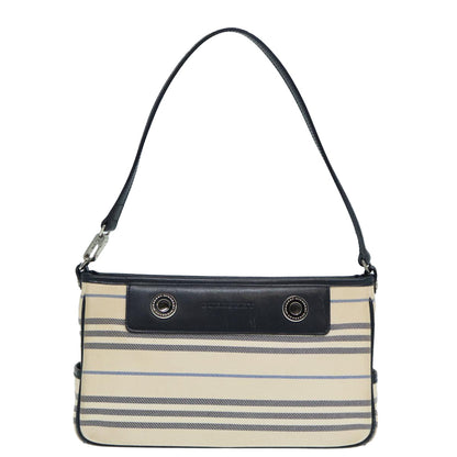 Luxury Burberry Shoulder Bag Canvas Beige Silver Auth bs17767