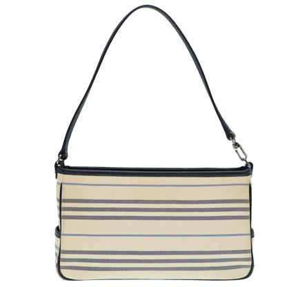 Luxury Burberry Shoulder Bag Canvas Beige Silver Auth bs17767