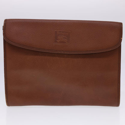 Luxury BurberrySs Clutch Bag Leather 2Set Brown Black Auth bs4863