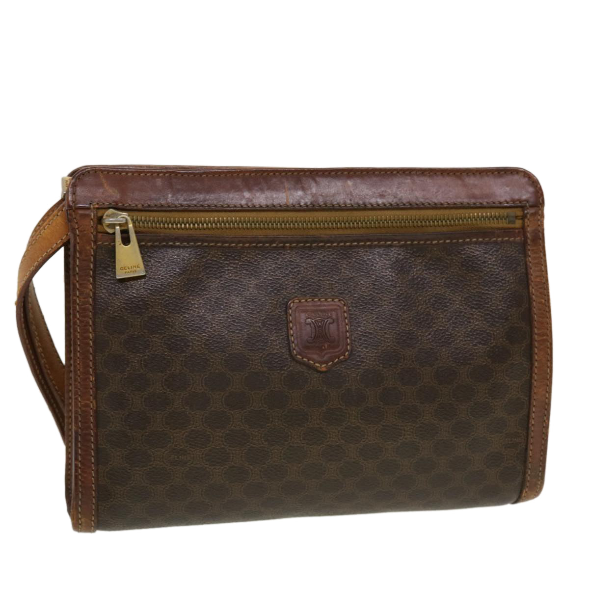 Luxury CELINE Macadam Canvas Clutch Bag PVC Leather Brown  5211