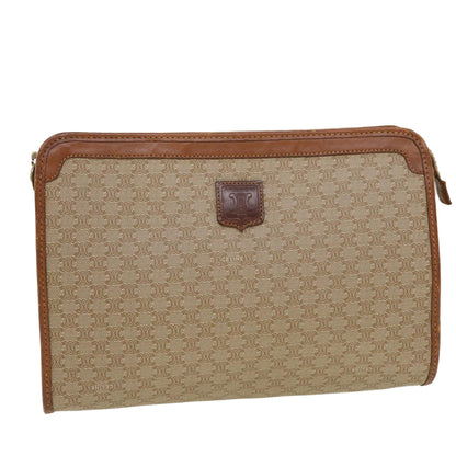Luxury CELINE Macadam Canvas Clutch Bag PVC Leather Beige  5212