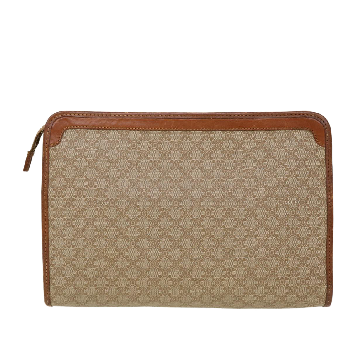Luxury CELINE Macadam Canvas Clutch Bag PVC Leather Beige  5212