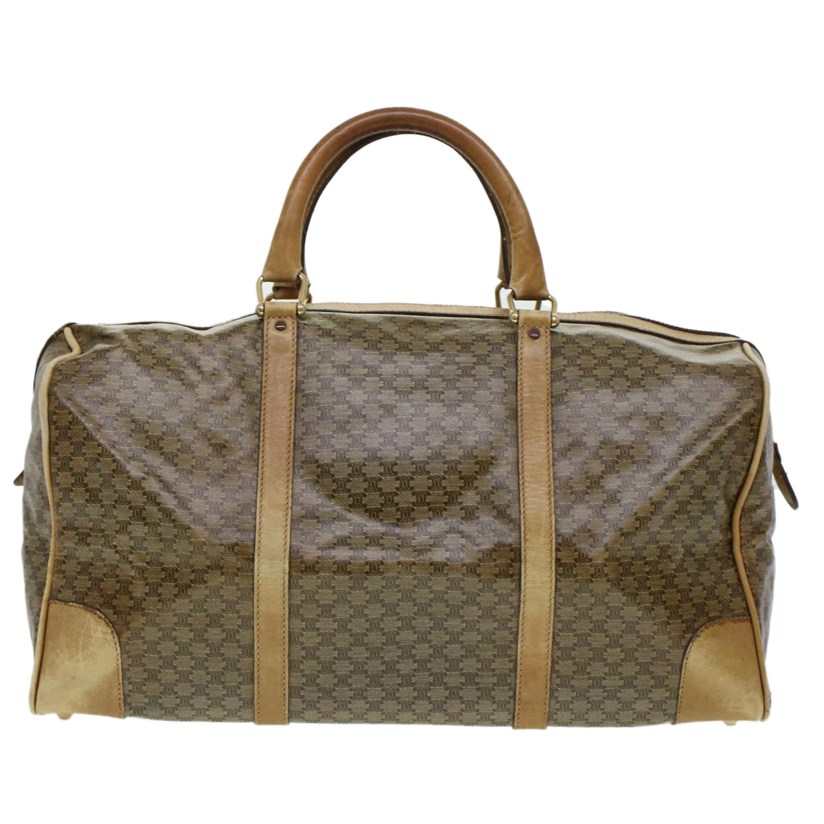 Luxury CELINE Macadam Canvas Boston Bag Beige  5458
