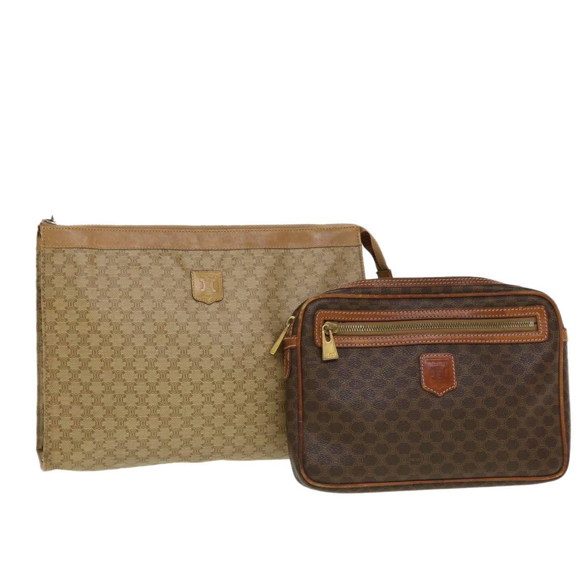 Luxury CELINE Macadam Canvas Clutch Bag PVC Leather 2Set Beige Brown  5507