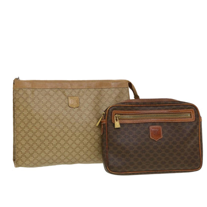 Luxury CELINE Macadam Canvas Clutch Bag PVC Leather 2Set Beige Brown  5507