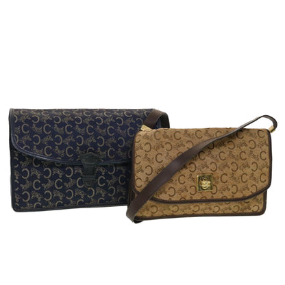 Luxury CELINE C Macadam Canvas Clutch Shoulder Bag 2Set Beige Navy  5756