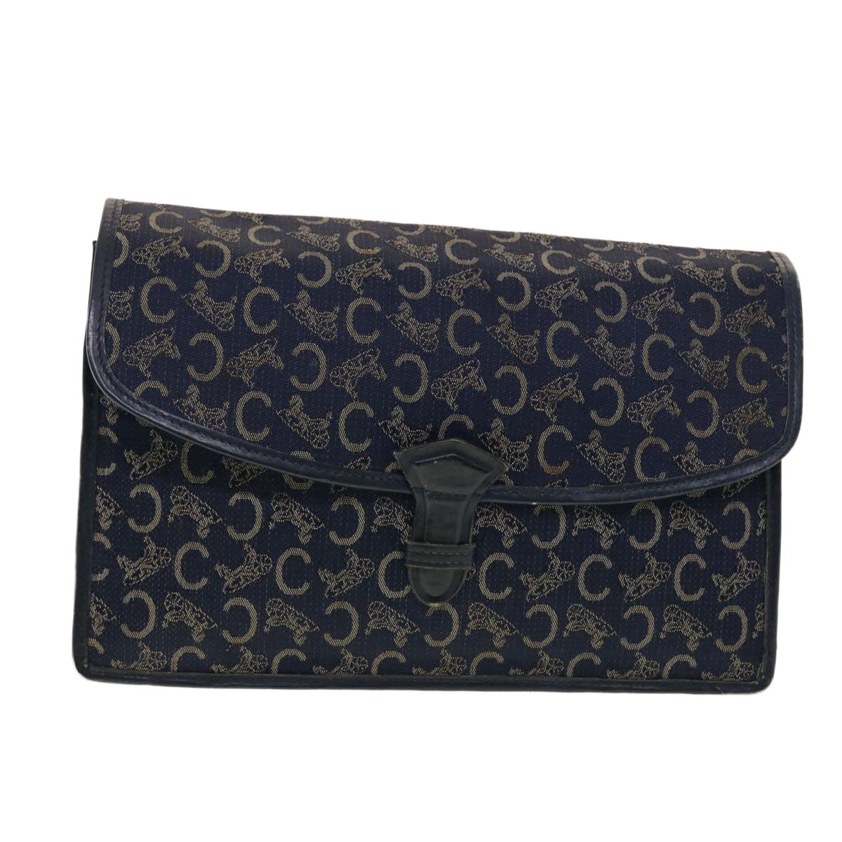 Luxury CELINE C Macadam Canvas Clutch Shoulder Bag 2Set Beige Navy  5756