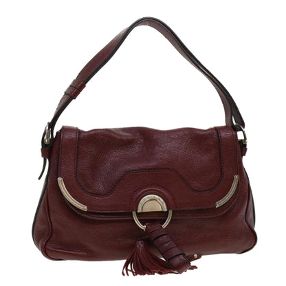 Luxury CELINE Fringe Shoulder Bag Leather Red  5797