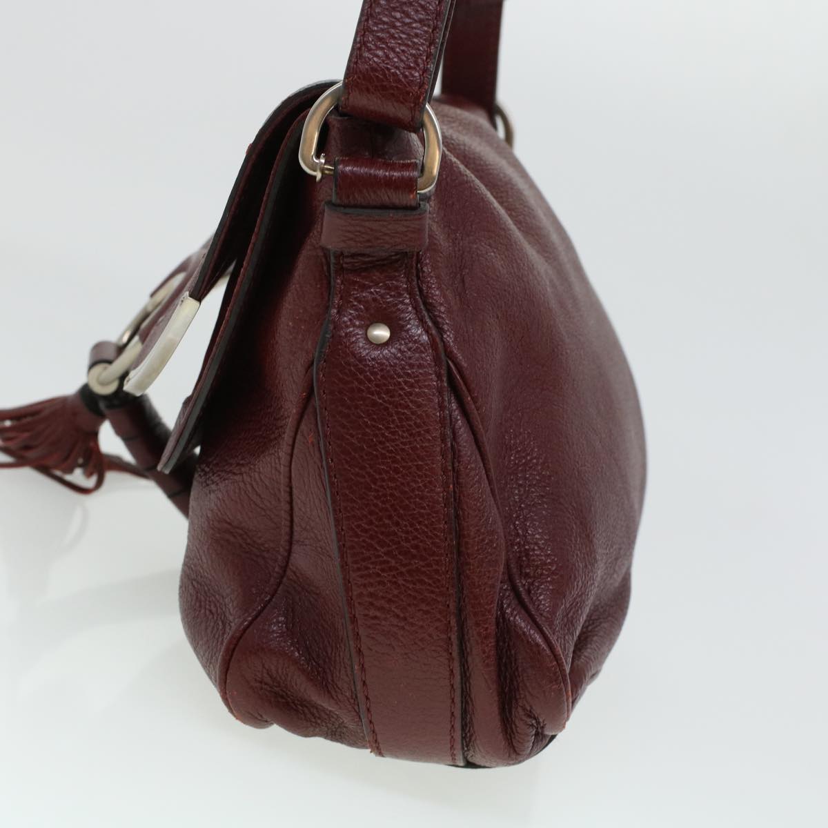 Luxury CELINE Fringe Shoulder Bag Leather Red  5797
