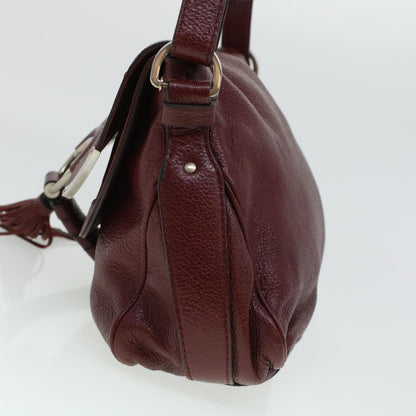 Luxury CELINE Fringe Shoulder Bag Leather Red  5797