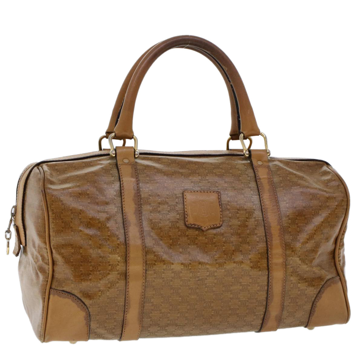 Luxury CELINE Macadam Canvas Boston Bag Coated Canvas Brown  6013