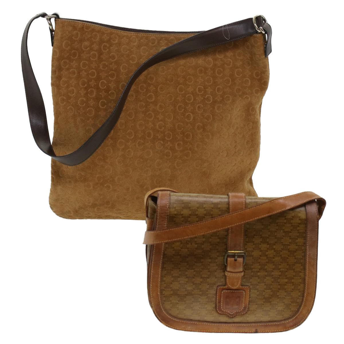 Luxury CELINE Macadam Canvas Shoulder Bag Suede PVC Leather 2Set Brown  6014