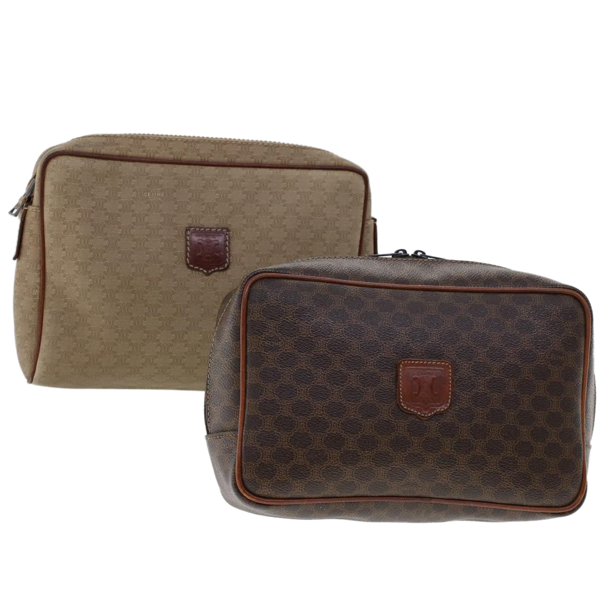 Luxury CELINE Macadam Canvas Clutch Bag PVC Leather 2Set Beige Brown  6264