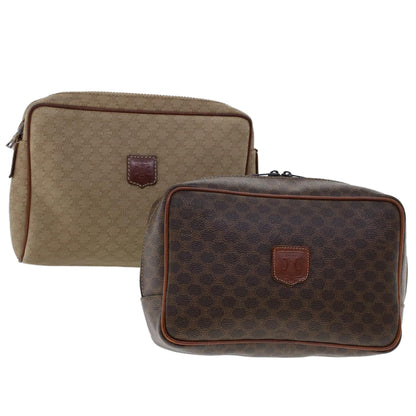 Luxury CELINE Macadam Canvas Clutch Bag PVC Leather 2Set Beige Brown  6264