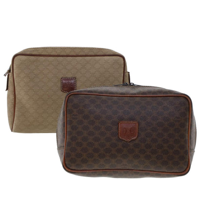 Luxury CELINE Macadam Canvas Clutch Bag PVC Leather 2Set Beige Brown  6264