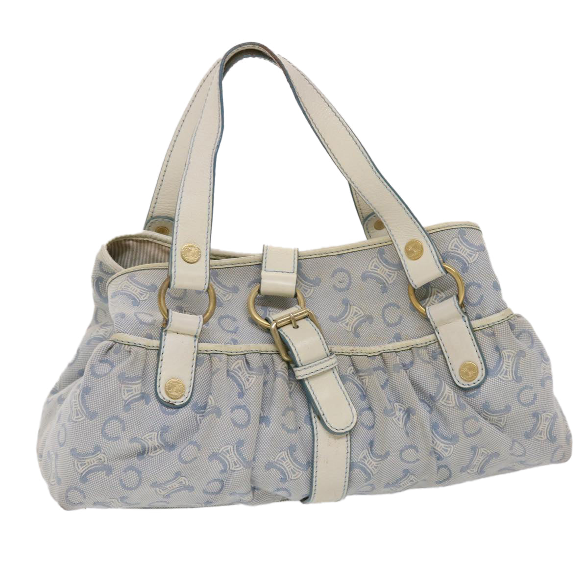 Luxury CELINE Paris Macadam Shoulder Bag Canvas Blue Whe  6303