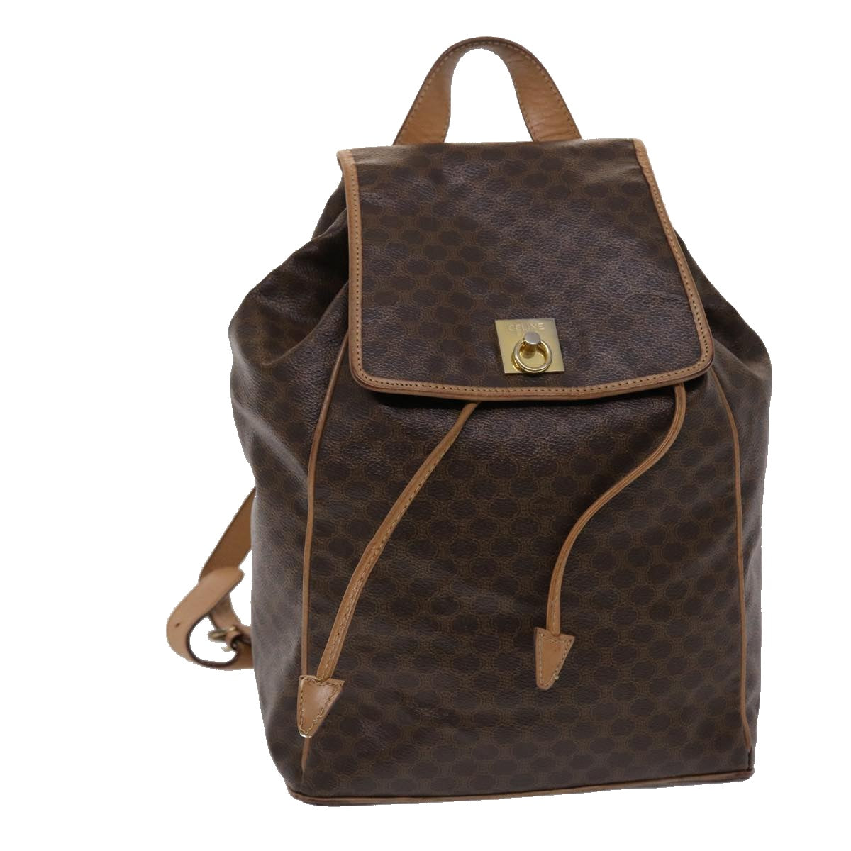 Luxury CELINE Macadam Canvas Backpack PVC Leather Brown  6391
