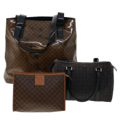 Luxury CELINE Macadam Canvas Pouch Shoulder Bag Enamel 3Set Black Brown  6451