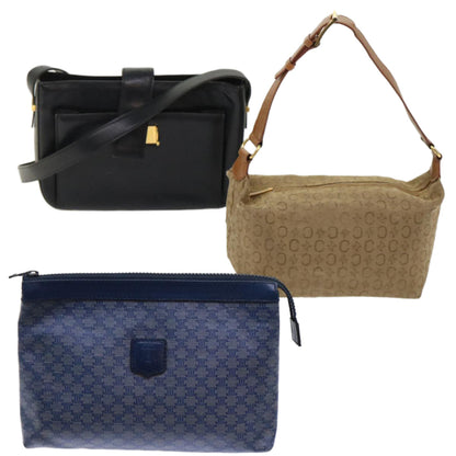 Luxury CELINE Macadam Canvas Pouch Shoulder Bag PVC Leather 3Set Black Blue  6457