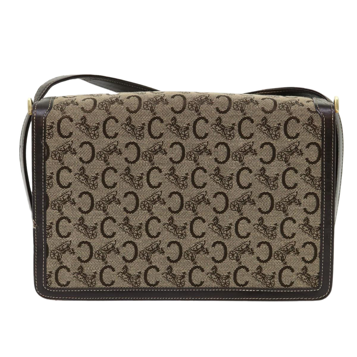 Luxury CELINE C Macadam Canvas Shoulder Bag Canvas Leather Beige Dark Brown  6694