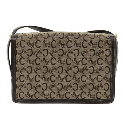Luxury CELINE C Macadam Canvas Shoulder Bag Canvas Leather Beige Dark Brown  6694