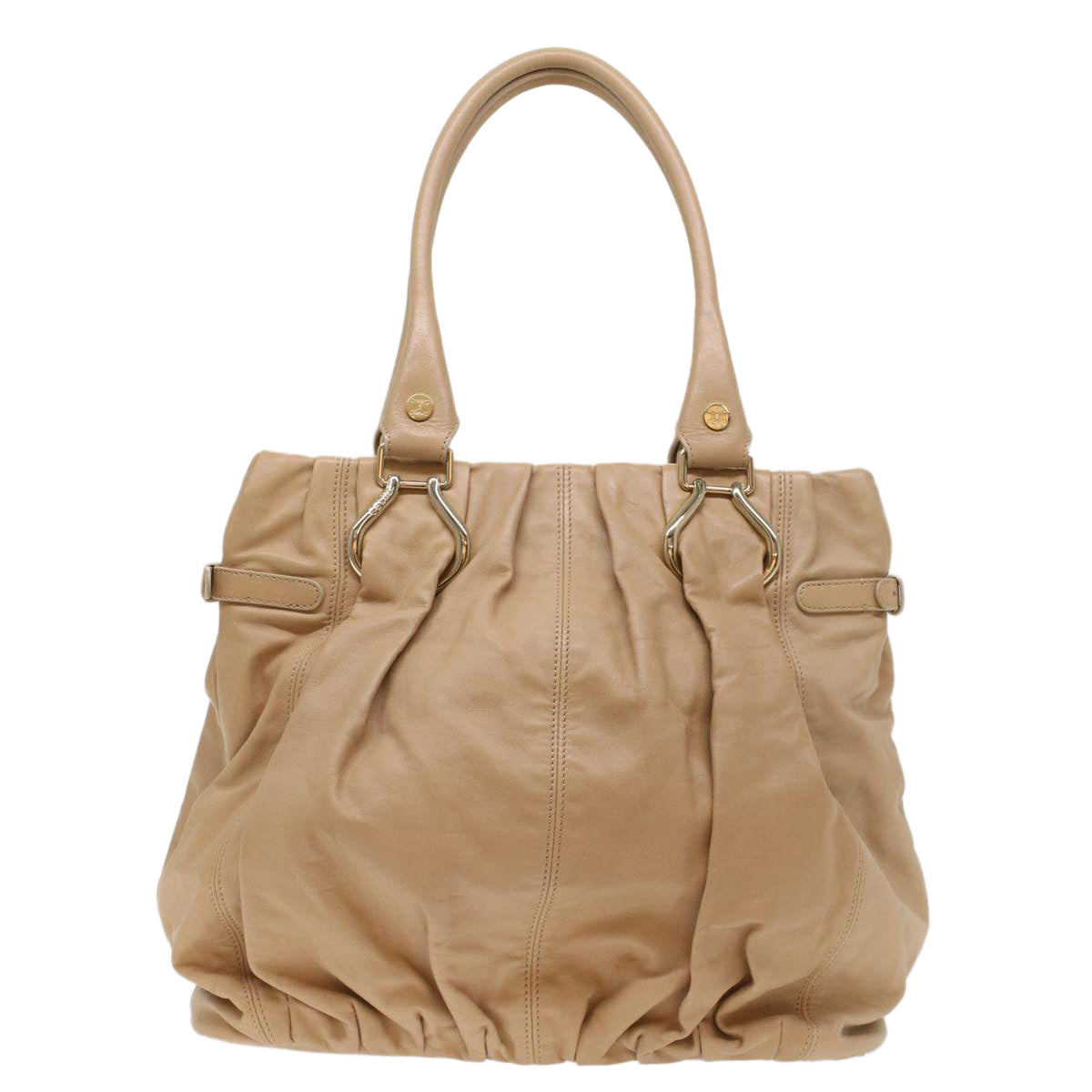 Luxury CELINE Shoulder Bag Leather Beige  7176
