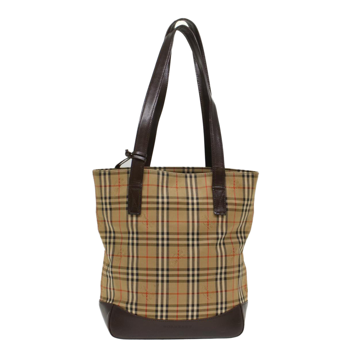 Luxury Burberry Nova Check Hand Bag Nylon Beige Auth bs7211