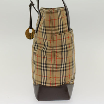 Luxury Burberry Nova Check Hand Bag Nylon Beige Auth bs7211
