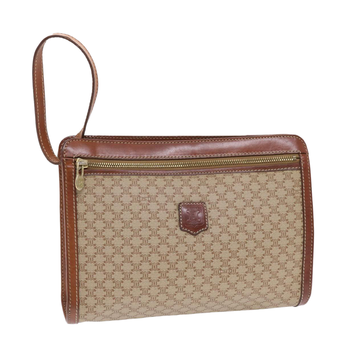 Luxury CELINE Macadam Canvas Clutch Bag PVC Leather Beige Brown  7213