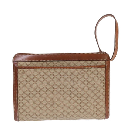 Luxury CELINE Macadam Canvas Clutch Bag PVC Leather Beige Brown  7213