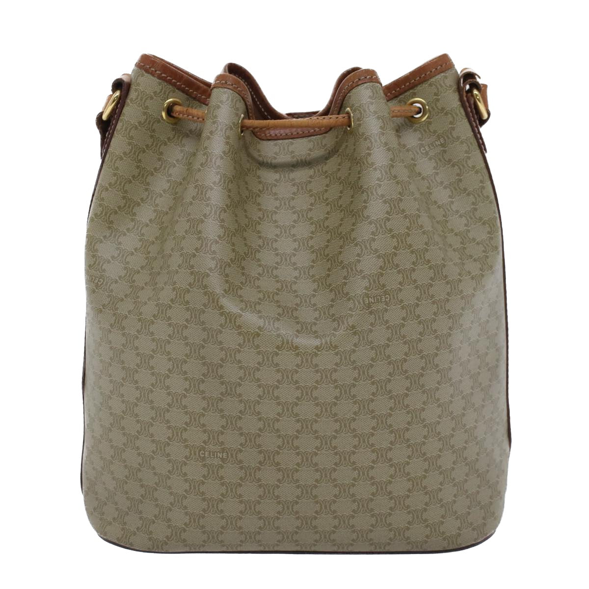 Luxury CELINE Macadam Canvas Shoulder Bag PVC Leather Beige Brown  7489
