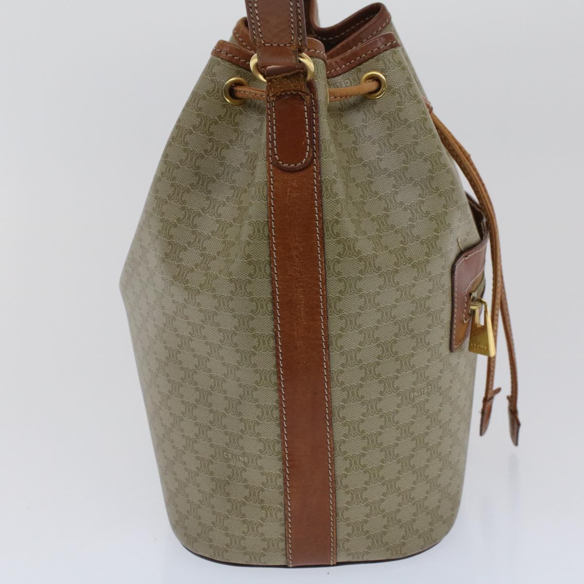 Luxury CELINE Macadam Canvas Shoulder Bag PVC Leather Beige Brown  7489