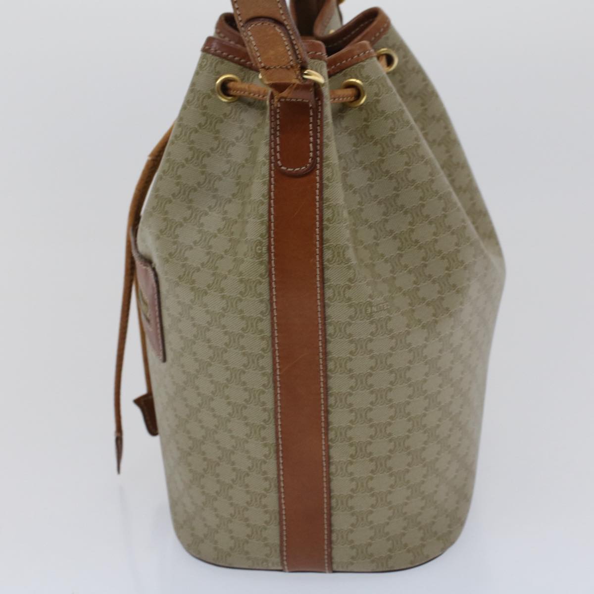 Luxury CELINE Macadam Canvas Shoulder Bag PVC Leather Beige Brown  7489