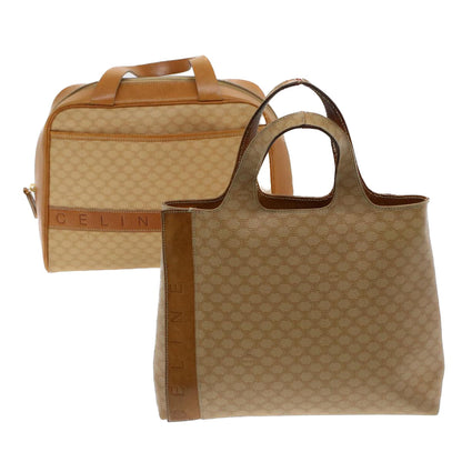 Luxury CELINE Macadam Canvas Hand Bag PVC Leather 2Set Beige Brown  7502